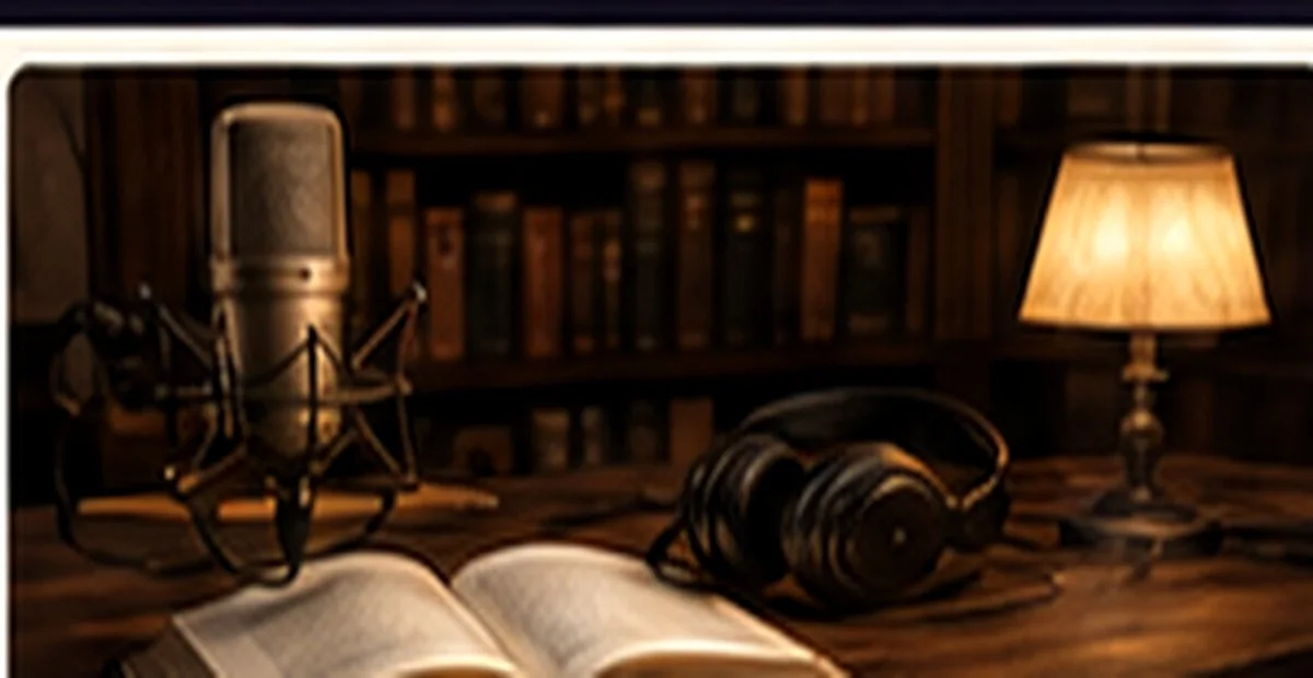 Micrófono, auriculares y libros en un entorno de producción sonora